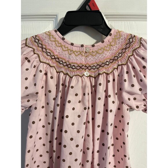 Rosalina Collections Smocked Dress Size 24M Pink/Brown - Picture 4 of 5